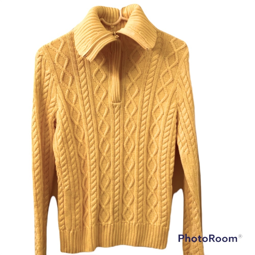 #14 Pria Sweater Cable Knit Cowl Neck Zipper Light Yellow WM SZ S NICE!💛🥰